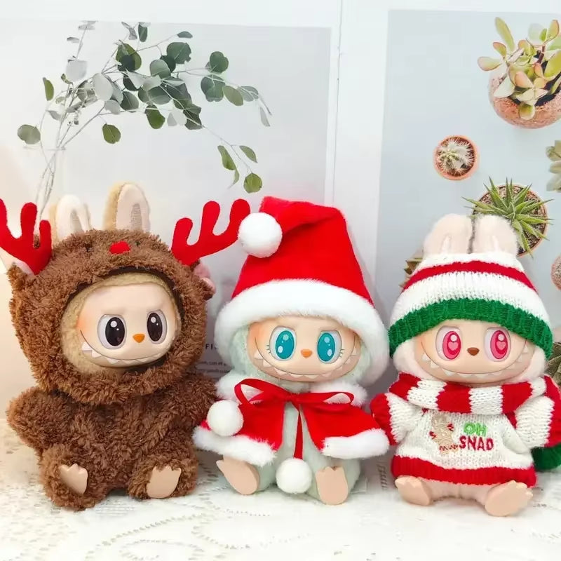Labubu Doll Clothes Outfit Set for Mini Labubu Idol V1 V2 Christmas Cookie Man Sweater Hat Scarf New Year Party Costume Gift