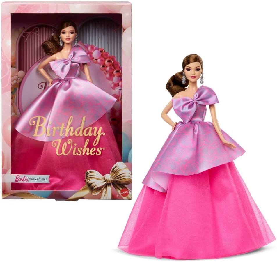Barbie Signature Birthday Wishes Doll, Collectible Fashion Doll in Satiny, Pink Dress with Wavy Brown Hair and Giftable Packaging