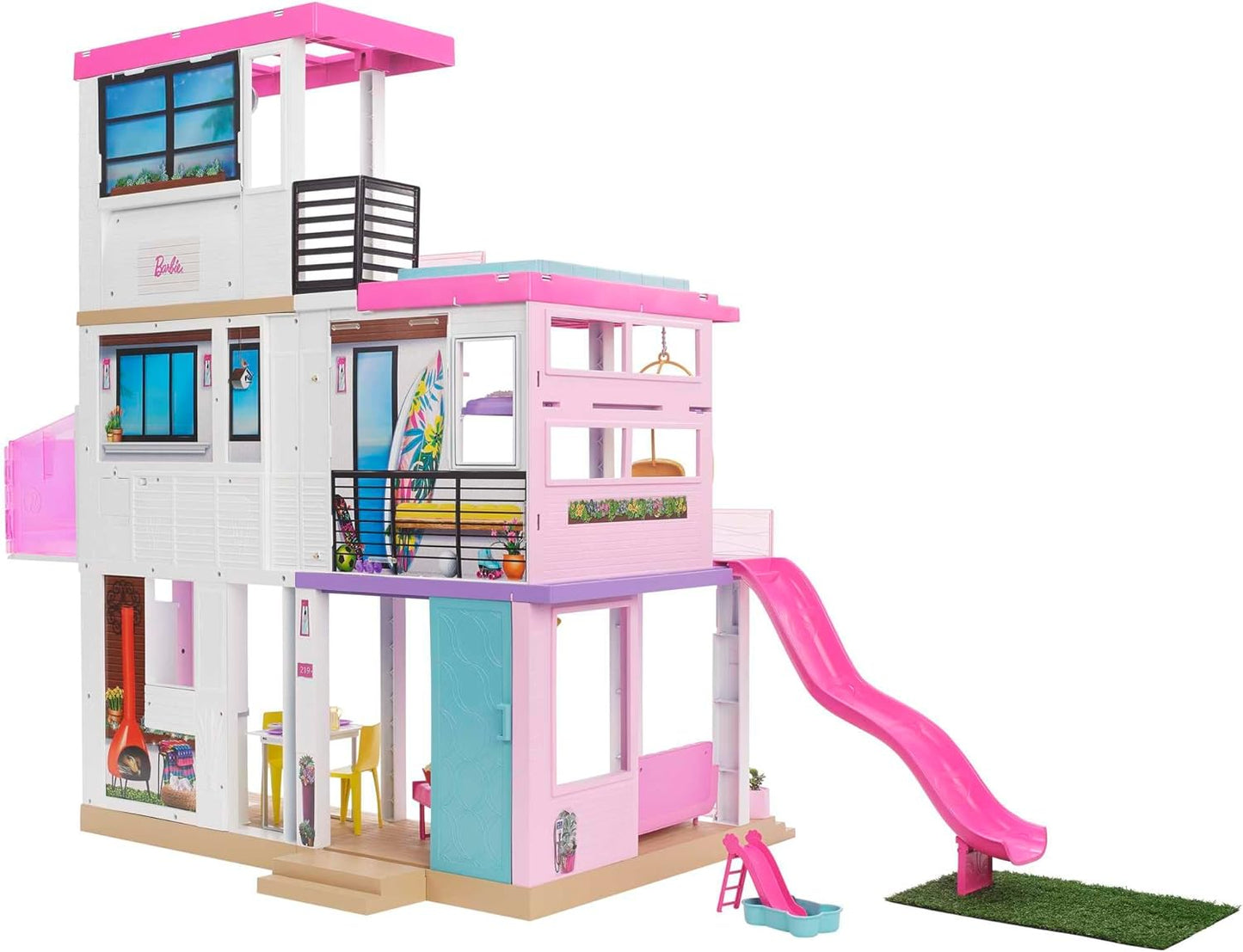 Barbie Dreamhouse (3.75-Ft) 3-Story Dollhouse Playset with Pool & Slide, Party Room, Elevator, Puppy Play Area, Customizable Lights & Sounds, 75+ Pieces, Gift for 3 to 7 Year Olds (Amazon Exclusive)