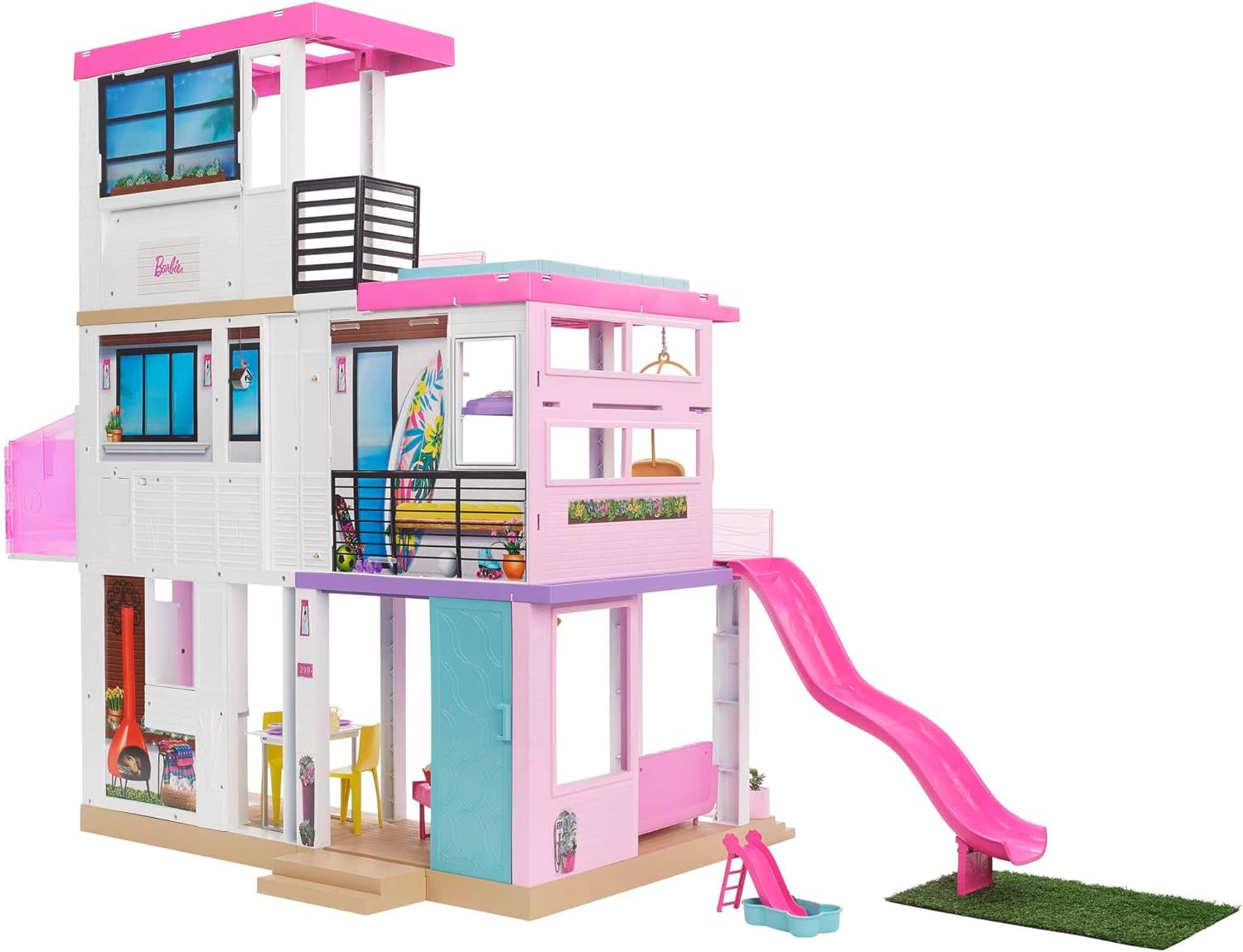 Barbie Dreamhouse (3.75-Ft) 3-Story Dollhouse Playset with Pool & Slide, Party Room, Elevator, Puppy Play Area, Customizable Lights & Sounds, 75+ Pieces, Gift for 3 to 7 Year Olds (Amazon Exclusive)
