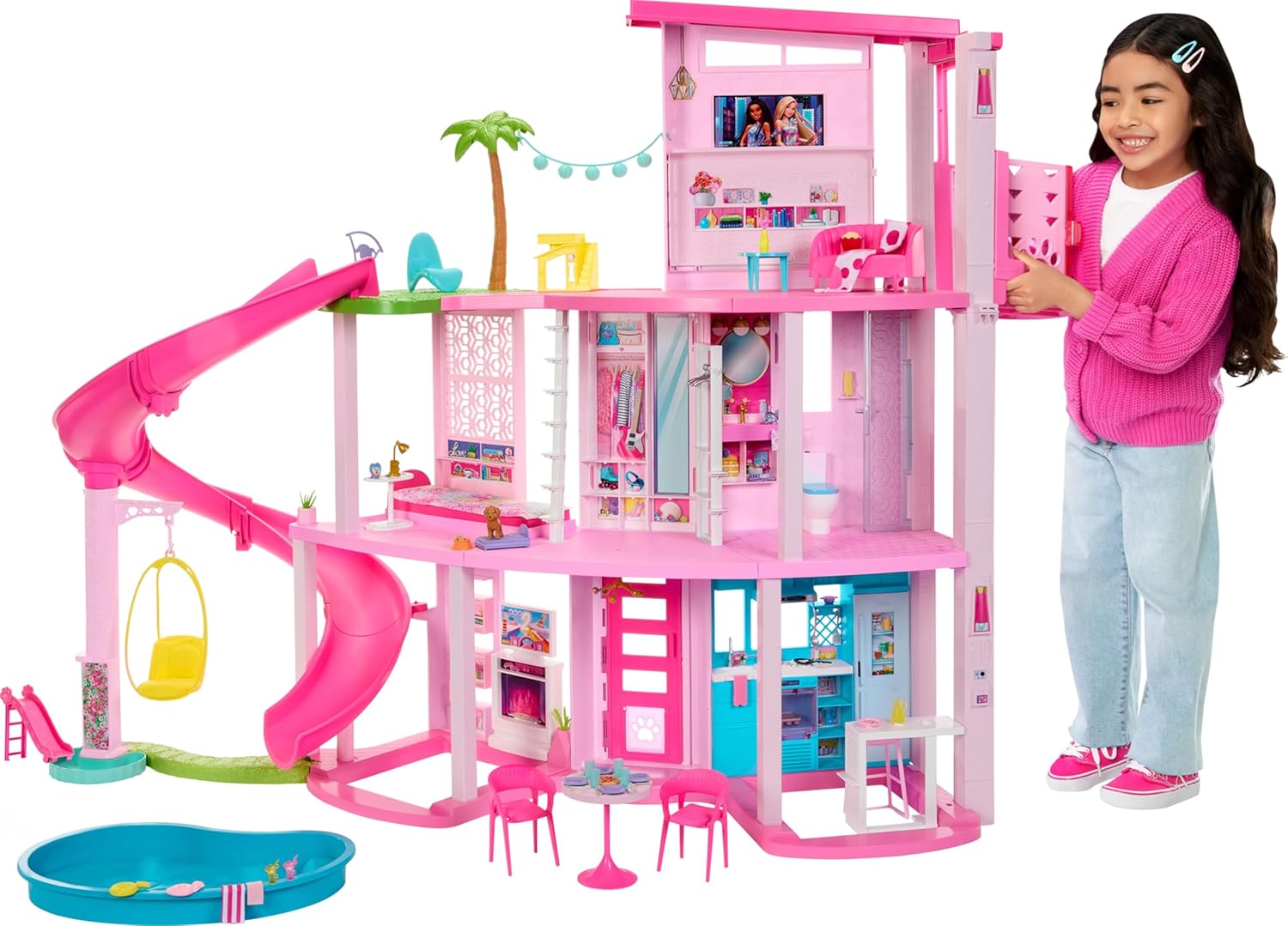 Barbie Dreamhouse, Doll House Playset with 75+ Pieces Including Toy Furniture & 3-Story Pool Slide, Pet Elevator & Puppy Play Areas