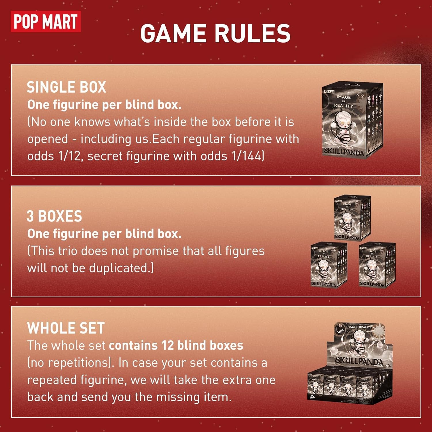 POP MART SKULLPANDA Image of Reality Series Figures, SKULLPANDA Blind Box Figures, Random Design Action Figures Collectible Toys Home Decorations, Holiday Birthday Gifts for Girls and Boys, Single Box