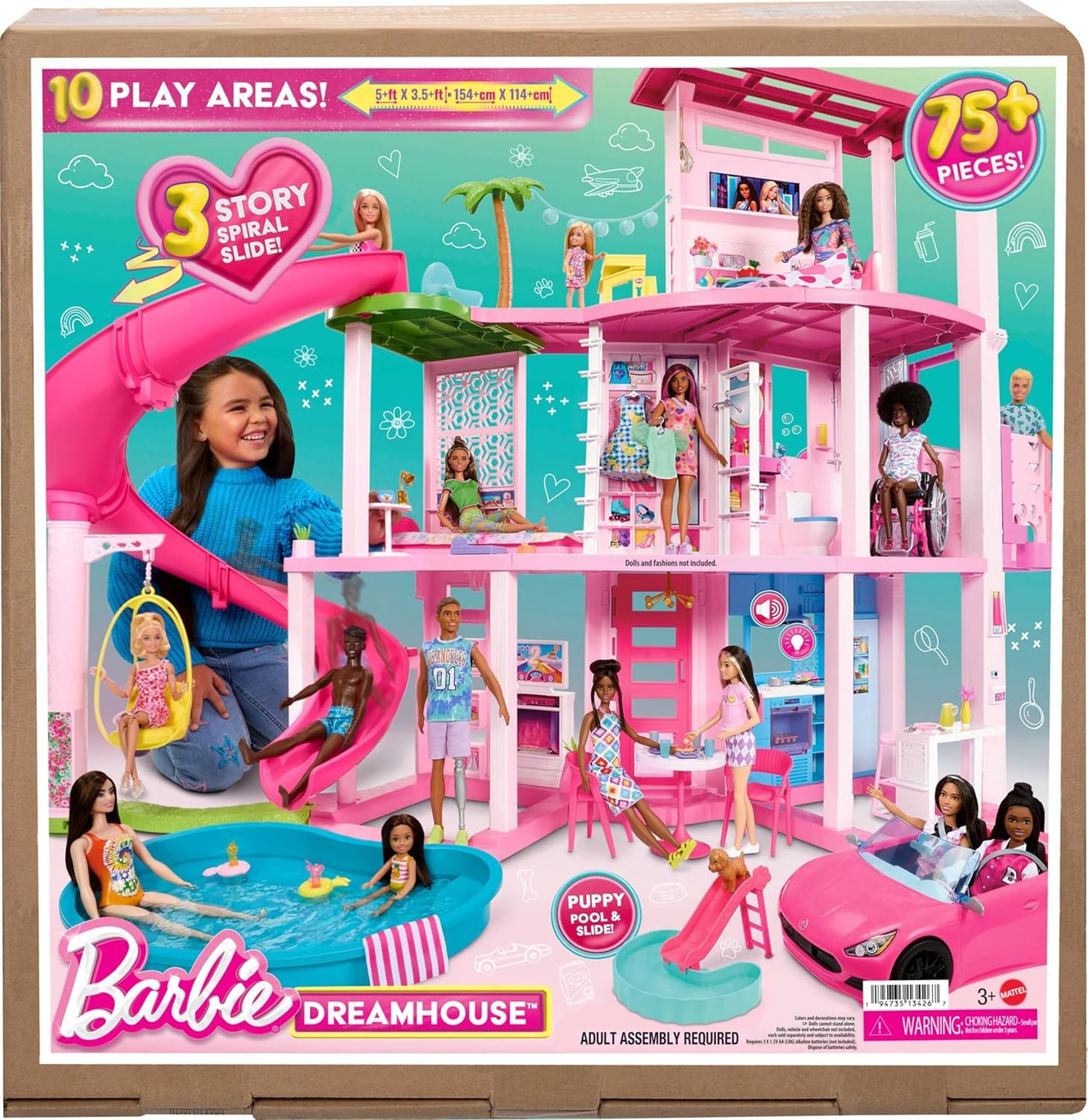 Barbie Dreamhouse, Doll House Playset with 75+ Pieces Including Toy Furniture & 3-Story Pool Slide, Pet Elevator & Puppy Play Areas