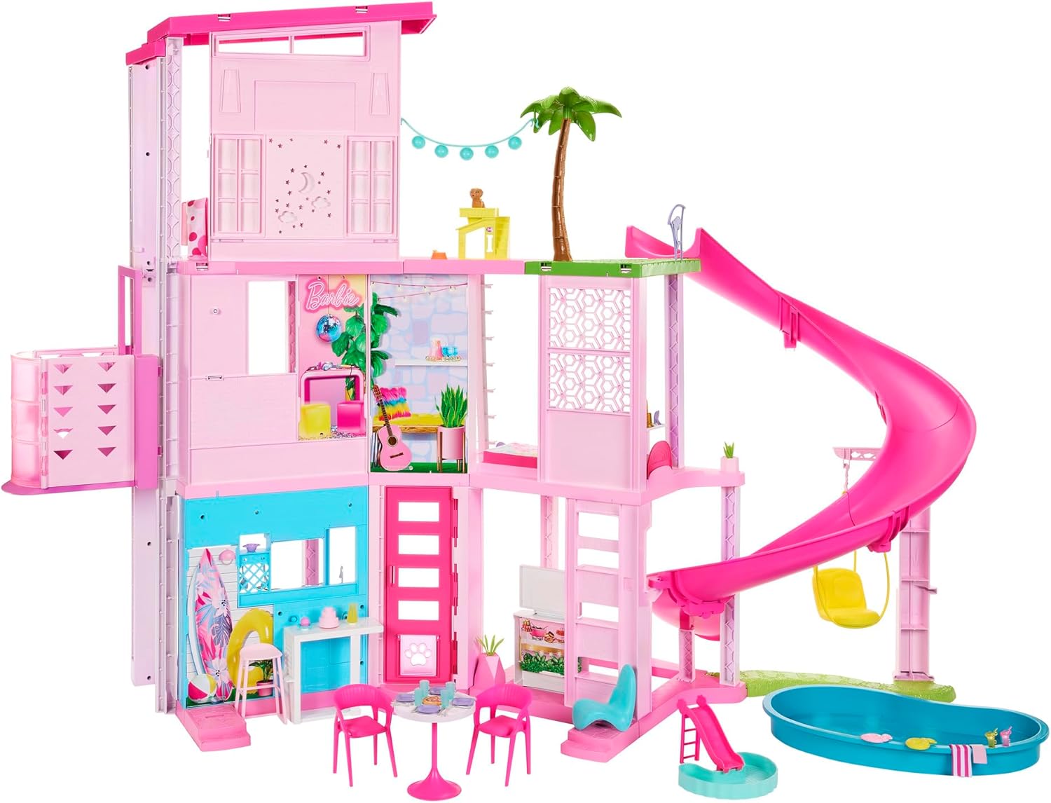 Barbie Dreamhouse, Doll House Playset with 75+ Pieces Including Toy Furniture & 3-Story Pool Slide, Pet Elevator & Puppy Play Areas