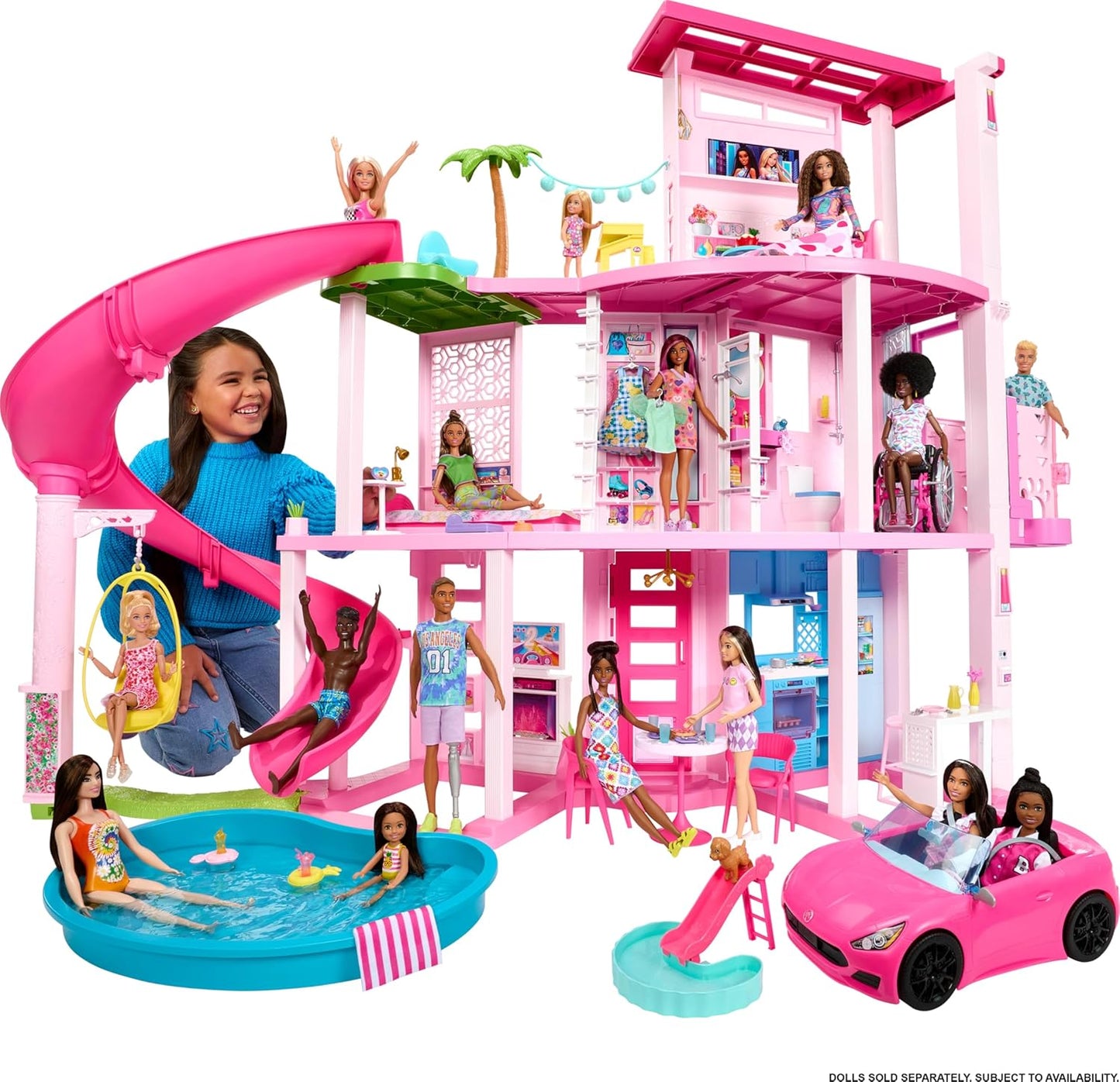 Barbie Dreamhouse, Doll House Playset with 75+ Pieces Including Toy Furniture & 3-Story Pool Slide, Pet Elevator & Puppy Play Areas
